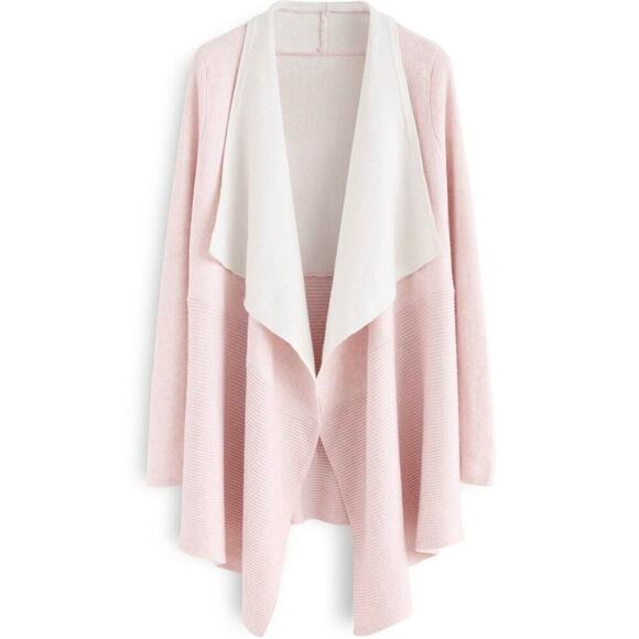 ChicWish Soft Blush Pink Wool Blend Drape Open Cardigan Sweater One Size $90 - Picture 2 of 9